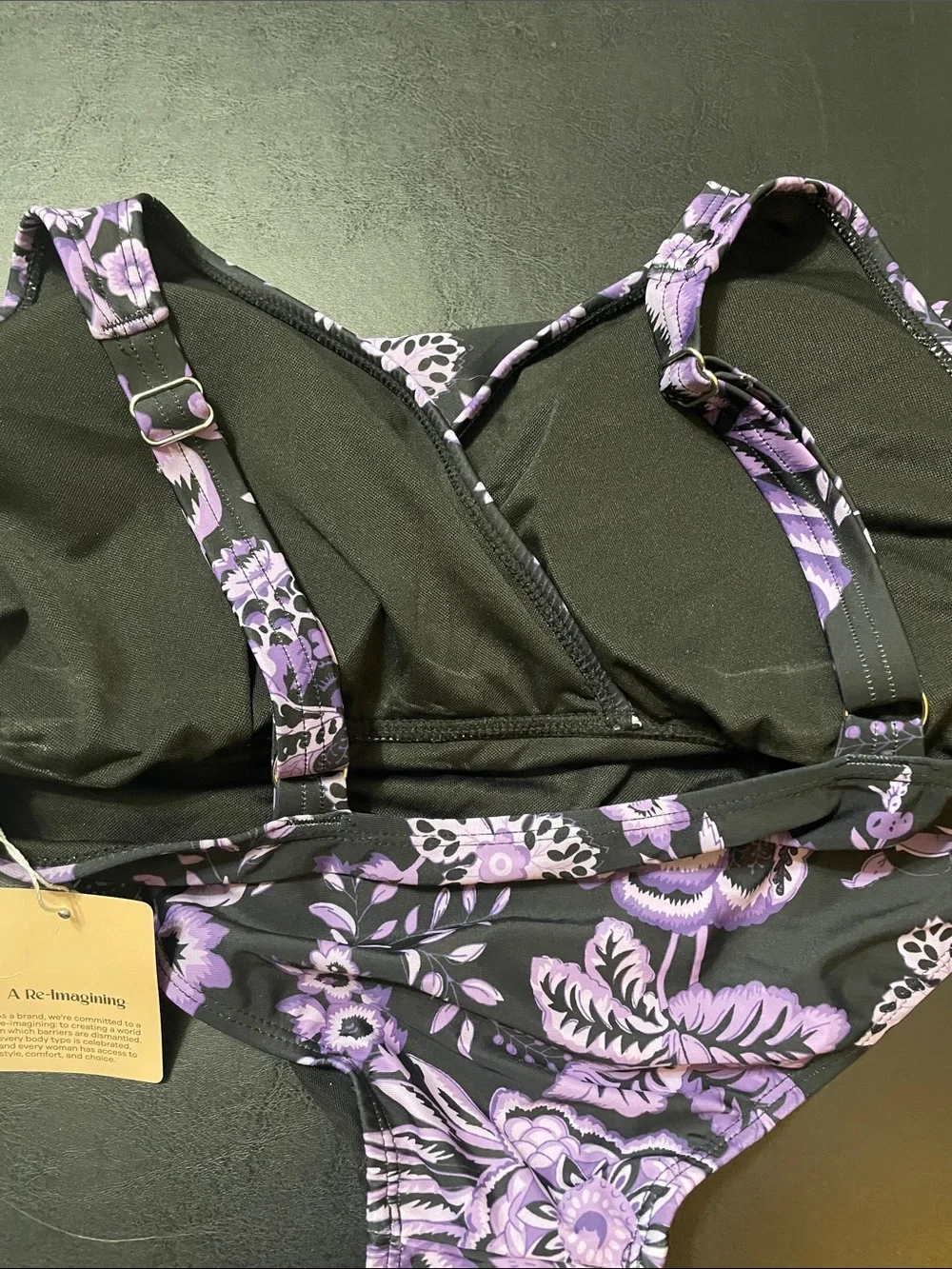 BloomChic Black &  Purple Floral V-Neck Swimsuit NWT Sz. 14/16 very pretty